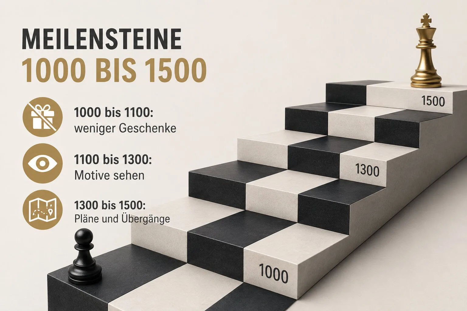 Schritte von 1000 bis 1500 im Schach