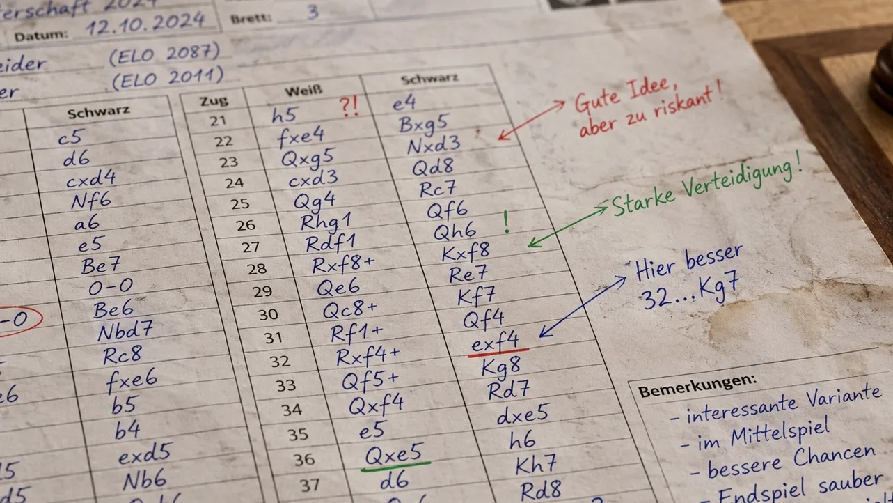 Schachpartie Formular mit Notizen